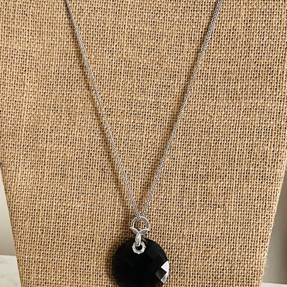 Large Smokey Topaz Sterling Pendant and Double Silver Necklace - Picture 8 of 11